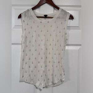 J Crew Linen Tank Top Ivory with Gold Anchors XS